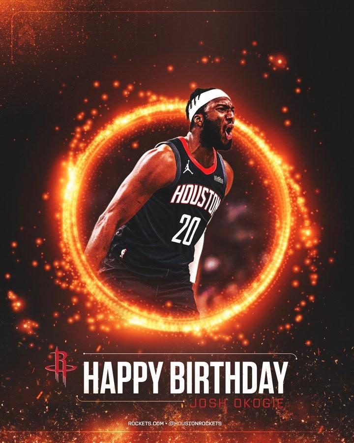 锋线蓝领！火箭官推晒图祝新援约什-奥科吉27岁生日快乐